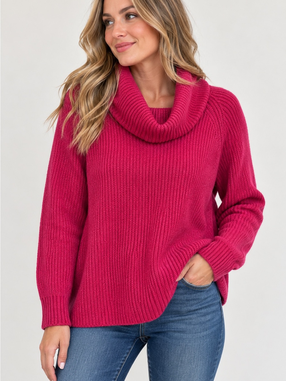 Tahari Women’s Large Pink Merino Wool Cowl Neck Knit Sweater